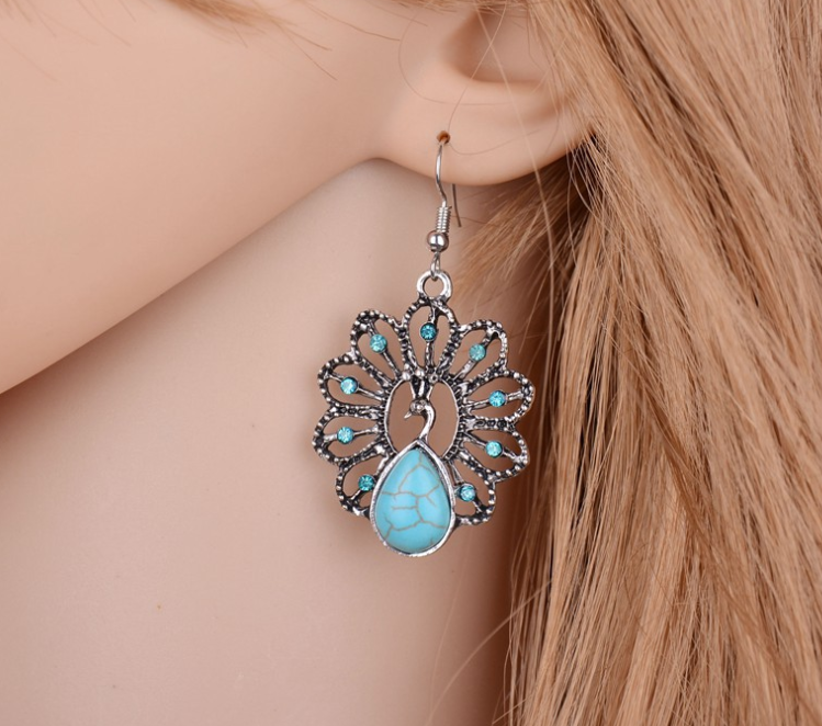 Vintage Peacock Turquoise Earrings