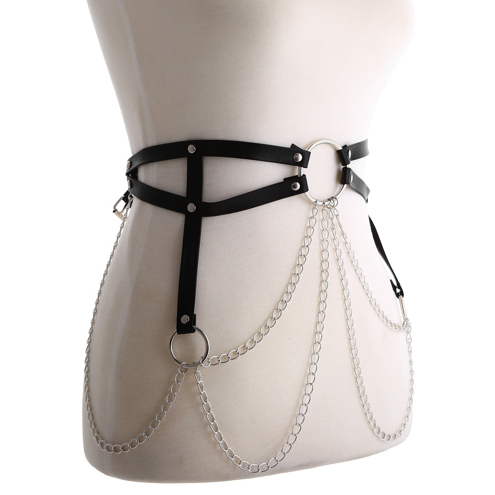 Body Harness Sexy Chain With Leather Strap