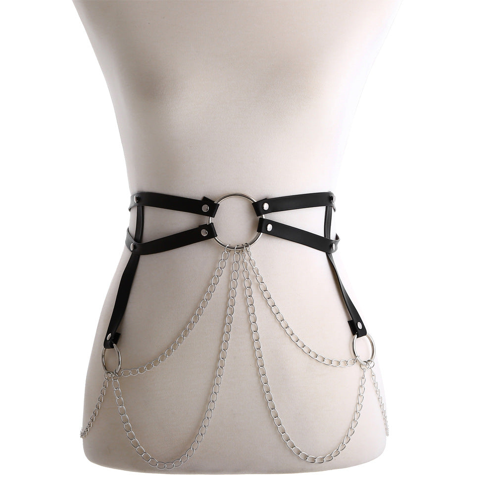 Body Harness Sexy Chain With Leather Strap